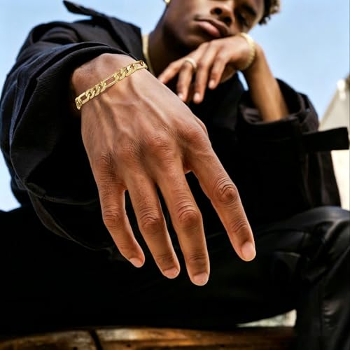 Gold Bracelets for Women & Men 14k Gold Figaro Chain Bracelet Trendy Gold Chain Dainty Chunky Charm Bracelet Statement Unisex Ewelry Gifts 6mm/8mm - size: 6mm