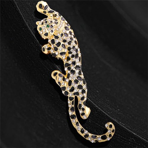 Luxury Crystal Tiger Brooch Pins for Women Men Vintage Gold-Tone Climbing Black Spots Leopard Brooch Fashion Panther Cougar Pin Suit Jackets Coat Animal Jewelry Gift - style: Crystal Leopard