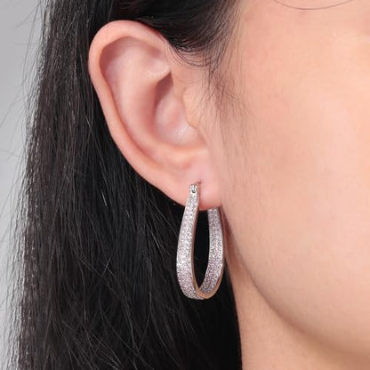 925 Sterling Silver Post Hoop Earrings for Women Gilrs Multcolors Cubic Zircon Hoops 14K Gold Plated Oval Chunky Hoop Earrings Jewelry Gift for Mothers Day/July 4th/Wedding/Party/Christmas - color: Light Pink