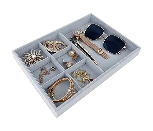 Gray Velvet Stackable Organizer Premium Quality Stackable Tray Halft 6 Grid and Half Open Multi Function Storage Drawer Divider Closet Inserts - size: 6 Grid Flat