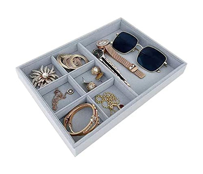 Gray Velvet Stackable Organizer Premium Quality Stackable Tray Halft 6 Grid and Half Open Multi Function Storage Drawer Divider Closet Inserts - size: 6 Grid Flat