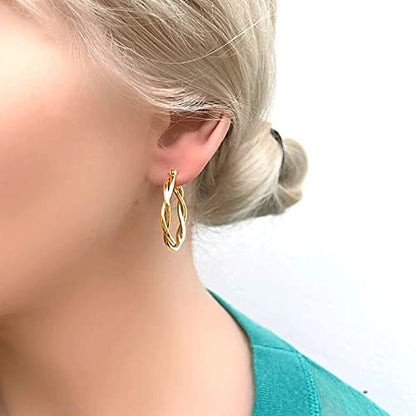 Hoop Earrings for Women, 14K Gold Sterling Silver Chunky Twisted Hoops Earring Hypoallergenic Ear Jewelry - color: Gold-38mm