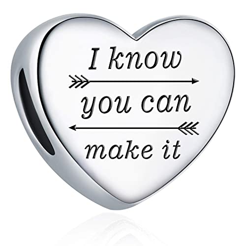 Heart Charm Fit for Pandora Charms Bracelet Inspirational Engraving Jewelry Personality Encouragement Gifts for Women - style: I Know You Can Make It