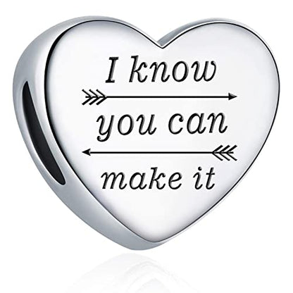 Heart Charm Fit for Pandora Charms Bracelet Inspirational Engraving Jewelry Personality Encouragement Gifts for Women - style: I Know You Can Make It