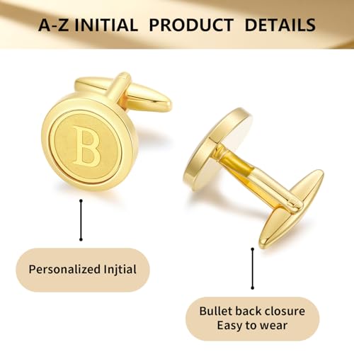 GWD Initial Cufflinks for Men Classic Cuff links Mens Letter Shirts CuffLinks Wedding Gift - color: B
