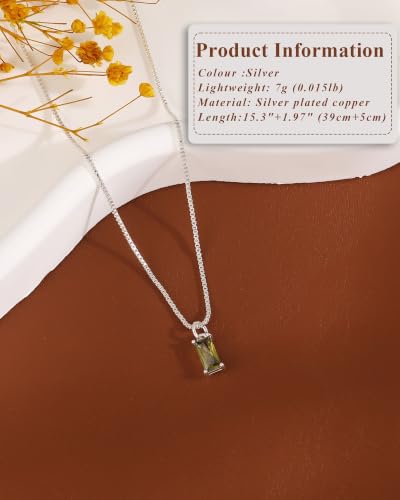 FUNEIA Diamond Necklaces for Women 14K Gold Plated Emerald Birthstone Necklace for Women Mothers Dainty Gold Necklace Blue Green Cubic Zirconia Pendant Necklace Birthday Gifts for Women Jewelry - color: 08. August(Peridot)-Silver