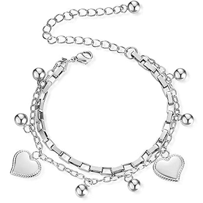 kelistom 316L Stainless Steel Love Heart Charm Bracelet for Women Romantic Gift Silver/Rose/18k Gold Plated OT Clasp Bracelets - color: 2-heart white