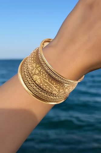 Touchstone Indian Bollywood Desire Brass Base Exotic Workmanship Free Size Cuff Bracelet in Antique Gold Or White Or Copper Tone for Women. - style: 1 D059 Antique Gold 4