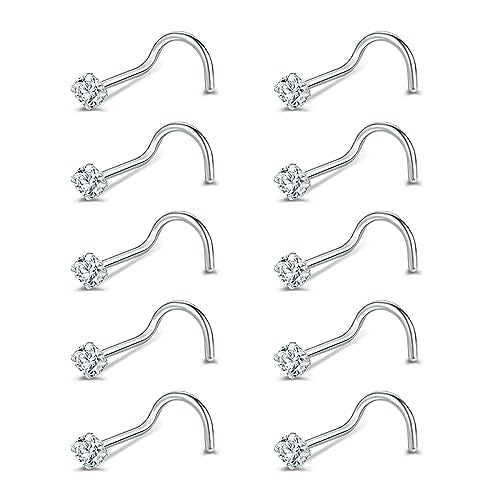 ZS 6-14PCS 20g Tiny Nose Stud Ring Piercing Surgical Steel Nose Bone/L Shaped/Nose Screws Rings Set - color: B:10pcs Nose Screws Style(White)