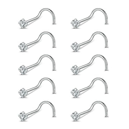 ZS 6-14PCS 20g Tiny Nose Stud Ring Piercing Surgical Steel Nose Bone/L Shaped/Nose Screws Rings Set - color: B:10pcs Nose Screws Style(White)