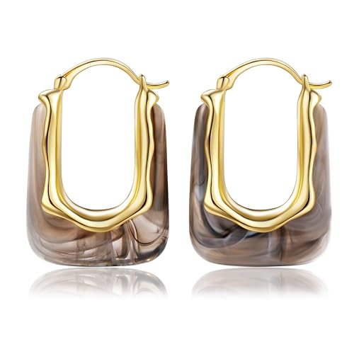 Resin Gold Hoop Earrings Chunky Statement Acrylic Huggie Dangle Fun Jewelry | Colorful Summer Hypoallergenic Drop U Hoops Boho Cute Western Vintage Unique Funky Beach Vacation Outfits for Women Trendy - color: Black, size: Huggie