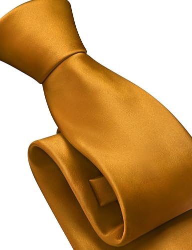 Branduce 3.15"（8cm） Mens Solid Satin Tie Pre-tied Adjustable Zipper Necktie for Business and Wedding - color: Gold