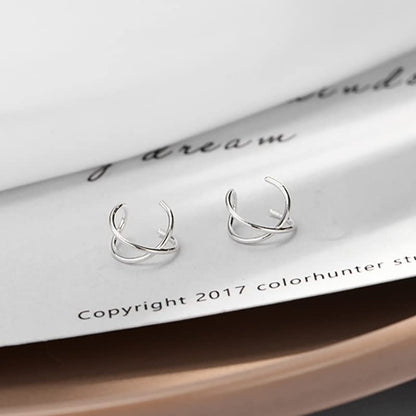 4PCS Helix Ear Cuff Cartilage Earring No Piercing Earcuff, 925 Sterling Silver,14K Gold Simple Criss Cross Double Lines Adjustable Ear Cuffs Minimalist Women Girls Men Clip On adornment Set - color: silver
