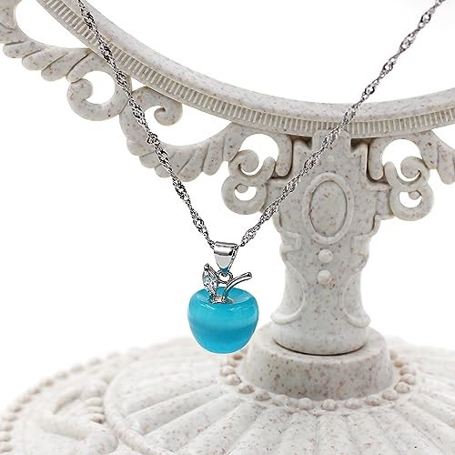 Uloveido Apple Necklace and Earrings Set for Women Cute Apple Jewelry Set for Teacher Mom YL007 - color: Blue