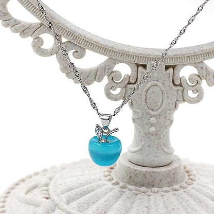Uloveido Apple Necklace and Earrings Set for Women Cute Apple Jewelry Set for Teacher Mom YL007 - color: Blue
