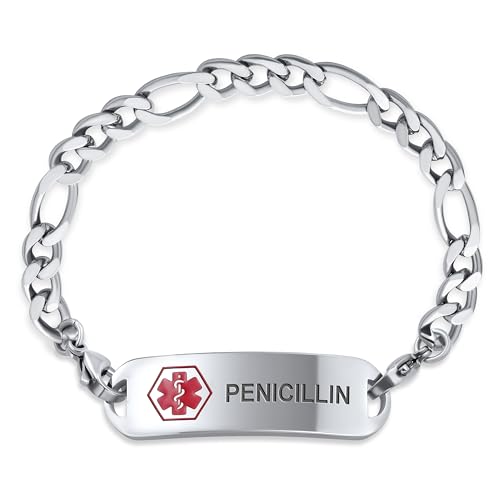 Bling Jewelry Personalize Medical Identification Medical ID Figaro Link Bracelet For Men Steel 8.5in Custom Engraved - style: Figaro-Penicillin