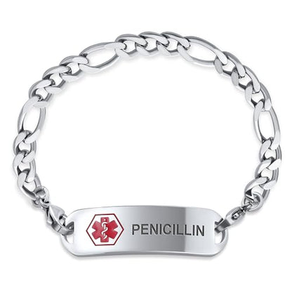 Bling Jewelry Personalize Medical Identification Medical ID Figaro Link Bracelet For Men Steel 8.5in Custom Engraved - style: Figaro-Penicillin