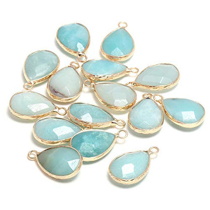 Natural Stone Pendants, Waterdrop Shape Faceted Amazonite Stone Chakra Healing semi Gemstone Pendant for Necklace Bracelet Jewelry Craft Making 14x22mm 10 Pcs