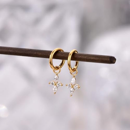 Ourania 16G Gold Stainless Steel Zircon Dangle Huggie Hoop Rook Piercing Helix Hoop Earring Tragus Hoop Cartilage Piercing for Women - color: Flower Gold 2PCS, size: 1.2*6mm 2pcs