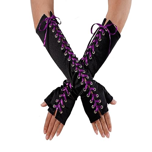 Eigso Velvet Gothic Garter for Women Heart Leg Ring with Rivets Elastic Lace Bracelets Choker Set - color: Purple - A1