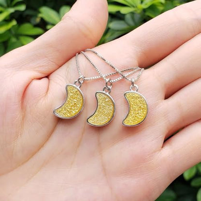 Adabele Natural Druzy Necklace Small Tiny Moon Gemstone Pendant 18 inch Sparkly Agate Stone Crystal Women Jewelry Tarnish Resistant Stainless Steel/Gold Plated Chain - color: Golden champagne druzy - stainless steel