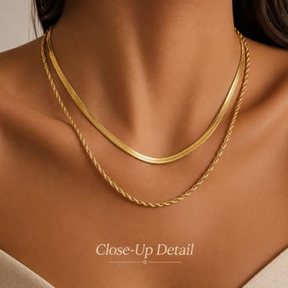Gold Neklace Stack Dainty Gold Herringbone Necklace for Women Layered Paperclip Chain Necklaces Rhinestone Drop Simple Jewelry Gifts for Women - color: A7:chunky-2pcs