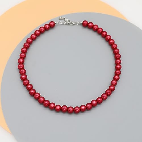 Long Simulated 10mm AAA Pearl Strand Necklace for Women Multicolor Pearl Choker Necklace 1920s Pearl Statement Necklace Costume Jewelry - color: 10mm Red