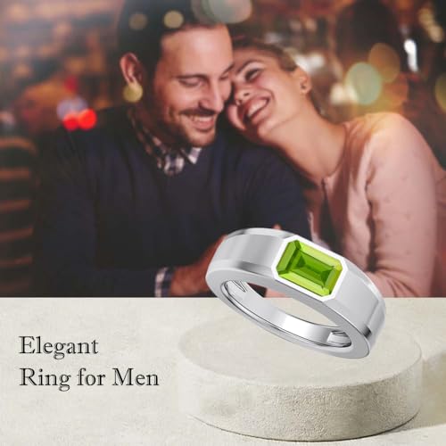 1CT - 3CT Gemstone Signet Pinky Ring - Emerald Cut Gem Pinky Ring White Yellow Rose 10K 14K 18K Gold Sterling Silver Mens Gem Signet Rings for Anniversary Fathers Day - style: Peridot