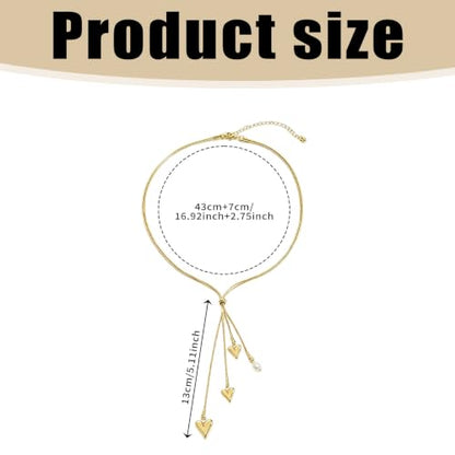 1Piece Gold-Tone Lariat Minimalist Dainty Heart Pearl Pendant Long Necklace | lariat necklace for women|y shaped necklace|lariat necklace gold|gold heart lariat necklace