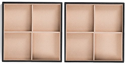 Glenor Co Jewelry Organizer Tray - Set of 2 - Stackable 8 Square Slot Jewelry Storage Trays - Display on Dresser or Drawer - Compatible with other trays - Black - size: Square - 4 Square Slot x 2