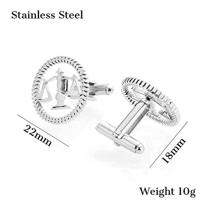 TINGKU Attorney Lawyer Cufflinks and Tie Clip for Men Gifts Scales of Justice Cuff links Tie Clasp Father in Law Enforcement Suit Shirt Jewelry - style: Cufflinks Silver
