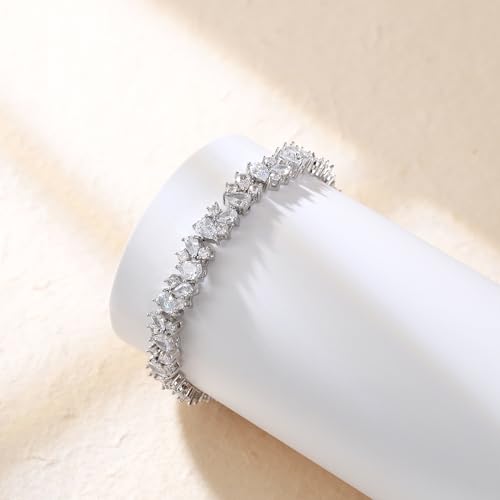 Crysdue Marquise Teardrop Cubic Zirconia Wedding Bridal & Prom Tennis Bracelets for Brides Bridesmaids, Silver/Gold/Rose Gold Plated Bracelet Gifts for Women - style: F_Rose Gold 7.3"