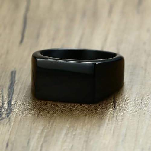 MYNENEY Stainless Steel Square Shape Signet for Men Statement Ring - color: 10x16mm Black