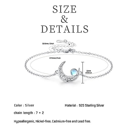 Moon Bracelet for Women 925 Sterling Silver Moonstone/Birthstone Moon Bracelet Butterfly/Dragonfly Bracelet Celtic Moon Butterfly Dragonfly Jewelry Gifts for Women - style: Moonstone-Silver