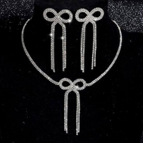 Silver Plated Necklace Earrings Bracelet Crystal Bridal Wedding Jewelry Sets for Wedding princess birthday party Halloween Prom Pageant Jewelry - color: 3-white