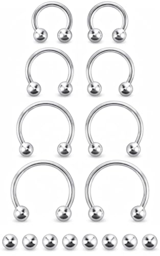 Surgical Steel Septum Rings 16g 14g - Lip Ring Smiley Piercing Hoop for Cartilage Earrings, Tragus, Helix, Daith, Conch - Eyebrow Circular Horseshoe Septum Piercing Jewelry - color: 16g Set - Silver