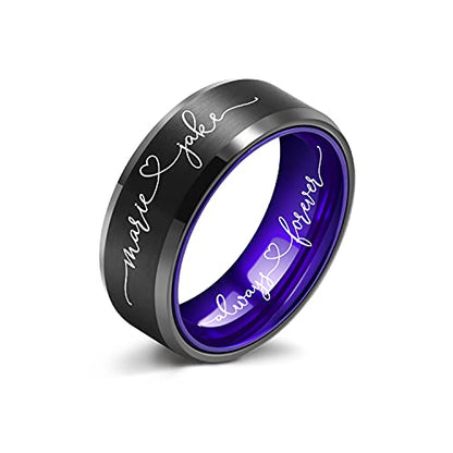 LerchPhi Engraved Custom Tungsten Rings For Men Wedding Band Personalized Titanium Promise Ring for Him Black/Red/Green/Purple/Blue Beveled Edge Szie 6 to 16 - color: Custom - 8MM Purple Tungsten