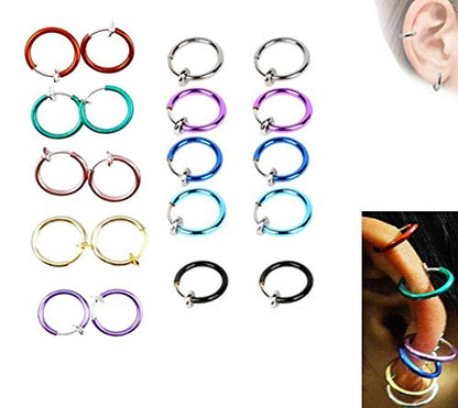 yueton 10 Pairs Non - Piercing Fake Spring Septum Nose Lips Ear Ring Hoop Clip On