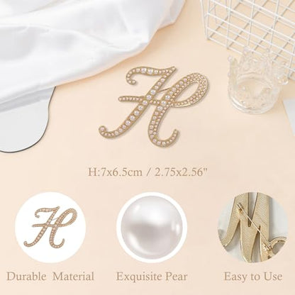 A-Z Initial 26 Letter Brooch Pins, Gold Faux Pearl Alphabet Badges Breastpin for Hat Bag Dress Coat Suit Accessory, Elegant Name Personalized Gifts for Women Men - color: H