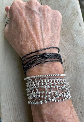 Kathy Bankston Handmade Black Seed Bead Wrap Bracelet with Sterling Silver or Yellow Gold Filled Clasp