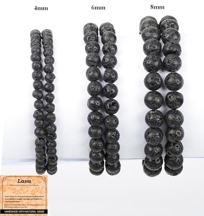 MASSIVE BEADS Handmade Yoga Stretch Elastic Bracelet Natural Stone Crystal Healing Power Energy Gifts for Unisex Adult 4mm 6mm 8mm 10mm - color: Black Lava(Calm), size: 6mm