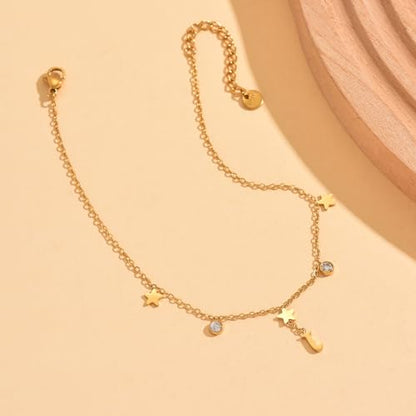 Initial Anklet for Women, 18K Gold Plated Waterproof Ankle Bracelet, Star CZ Letter A-Z Personalized Beach Foot Jewelry - color: J