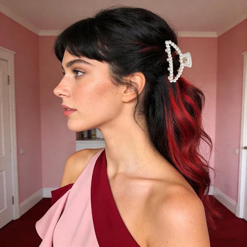 2PCS White Pearl Hair Clips Elegance Pearl Claw Clip Large Non-Slip Hair Claws for Women Girls Strong Hold Jaw Clip for Thick and Thin Hair