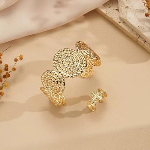 Gold Jewelry Sets for Women Bangle Ring Set Chunky Bangle Bracelet And Ring Statement Jewelry Set for Women - style: Gold-E