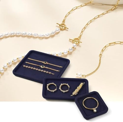 Microfiber Jewelry Trays Stackable Ring Earring Bracelet Necklace Bangle Watch Display Tray Drawer Organizer 7.08 * 3.93 * 0.59inch (Blue - color: Blue, size: 18*10cm Tray
