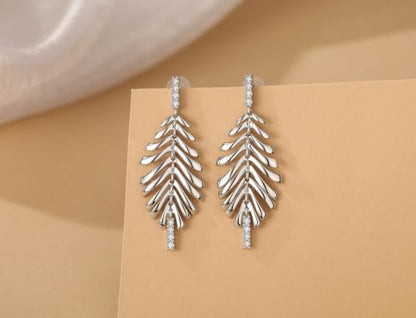 Sylph 14K 18K Gold Plated Chandelier Earrings for Women, Long Tassel Earring Huggie, Silver Leaf Dangle Drop Earrings, Dainty Bohemian Jewelry Gifts for Wedding Everyday Wear - color: D-Lightweight Feather Earrings Silver