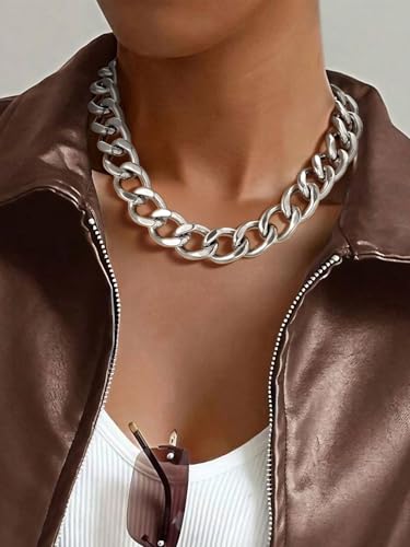 ChainsPro Cuban Link Chain for Women,Stainless Steel Chunky Necklace Silver/Gold Plated Thick Chain Choker, 12/16/20 mm Width,18" and 20" Punk Hip Hop Trendy Non Tarnish Jewelry Gifts - color: Silver, style: 20mm-20"