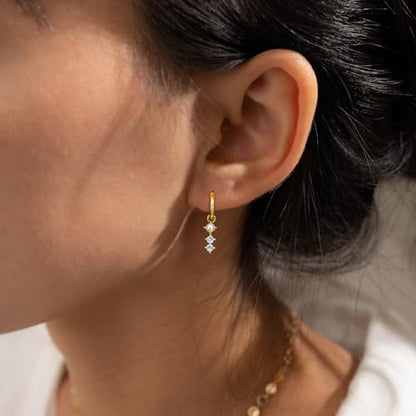 Pearl Earrings for Women Trendy, 14k Gold Plated Freshwater CZ Leaf Pearl Dangle Drop Gold Earrings Lightweight Hypoallergenic Stud Earring Bridesmaid Wedding Gold Jewelry for Women Gifts - style: cz pearl earrings-gold