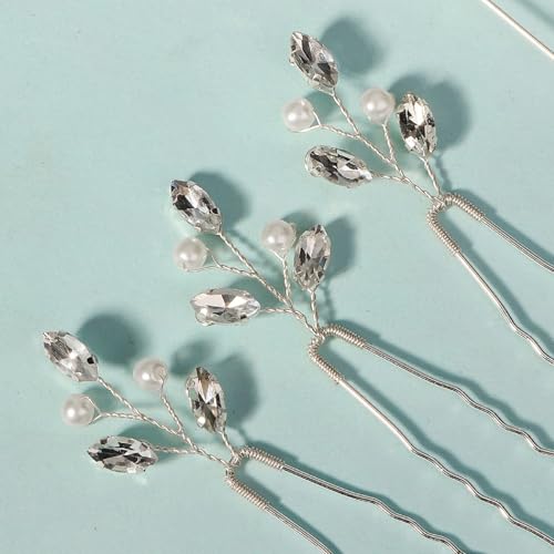 8 Pieces Hair Accessories Bride Hair Pins Rhinestone Bridal Hairpiece for Women Crystal Jewelry for Bridesmaids Flower - color: B Silver