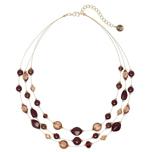 Coiris 3 Layers Illusion Wire Beaded Statement 19.5" Necklace for Women - color: N0005-Brown